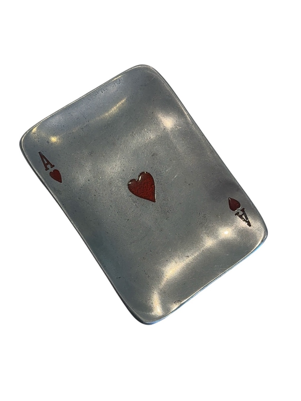 Vintage Pewter Ace of Hearts Metal Trinket Tray Dish